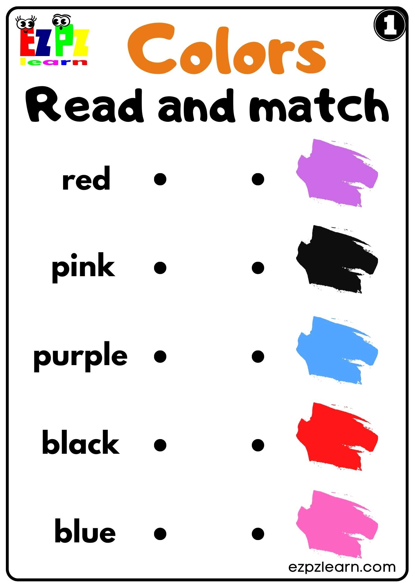Colors Read and Match Worksheet for K5 Kindergarten and ESL PDF Download